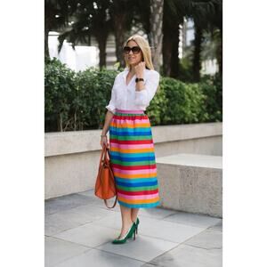 Valentino '1973 Collection' Silk Blend Striped Rainbow Skirt 2015 Resort Size 2